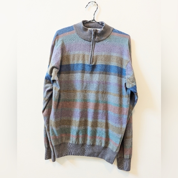 Peter Millar Striped Wool Cashmere Blend 1/4 Zip Pullover - Picture 2 of 11